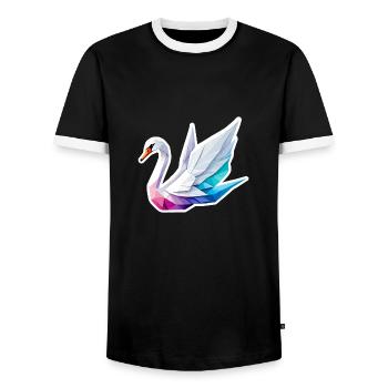 Swan Origami Illustration - Men's Ringer Shirt - black/white - Front - AI Model Female 172 light (172cm) & AI Model Male 178 light (178cm)