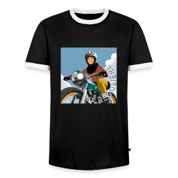 motarde japonaise - T-shirt contrasté Homme - noir/blanc - Devant - AI Model Female 172 light (172cm) & AI Model Male 178 light (178cm)