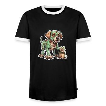Zombie Hund Illustration - Männer Kontrast-T-Shirt - Schwarz/Weiß - Vorne - AI Model Female 172 light (172cm) & AI Model Male 178 light (178cm)