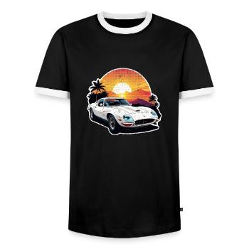 Oldtimer Sonnenuntergang - Männer Kontrast-T-Shirt - Schwarz/Weiß - Vorne - AI Model Female 172 light (172cm) & AI Model Male 178 light (178cm)