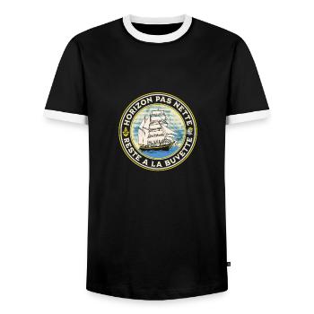 t shirt humour marin - Horizon pas nette - T-shirt contrasté Homme - noir/blanc - Devant - AI Model Female 172 light (172cm) & AI Model Male 178 light (178cm)