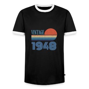 Vintage 1948 - Men's Ringer Shirt - black/white - Front - AI Model Female 172 light (172cm) & AI Model Male 178 light (178cm)