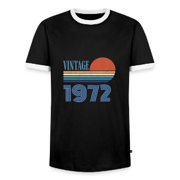 Jahrgang 1972 - Männer Kontrast-T-Shirt - Schwarz/Weiß - Vorne - AI Model Female 172 light (172cm) & AI Model Male 178 light (178cm)