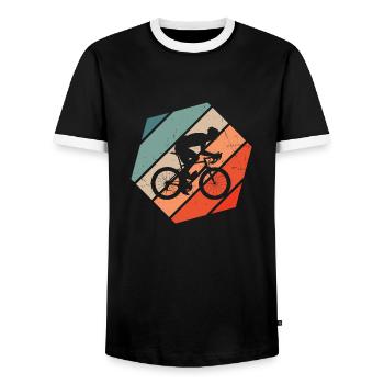 Road Cycling Road Bike Road Bike Road Cyclist - Men's Ringer Shirt - black/white - Front - AI Model Female 172 light (172cm) & AI Model Male 178 light (178cm)