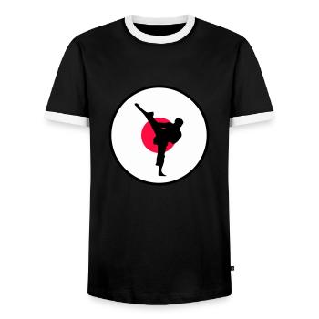 Karate Japan - Men's Ringer Shirt - black/white - Front - AI Model Female 172 light (172cm) & AI Model Male 178 light (178cm)
