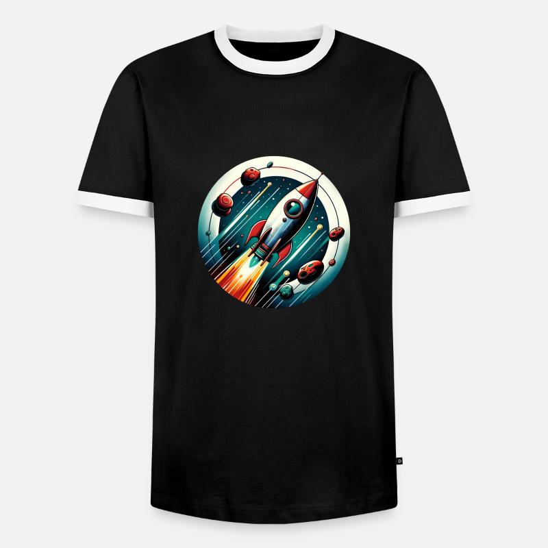 Retro Rocket and Planets - Men's Ringer Shirt - black/white