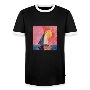 Segelboot Meer Maritim Mond Ozean Nautik - Männer Kontrast-T-Shirt - Schwarz/Weiß - Vorne - AI Model Female 172 light (172cm) & AI Model Male 178 light (178cm)