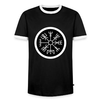 Wikinger Kompass schwarz - Männer Kontrast-T-Shirt - Schwarz/Weiß - Vorne - AI Model Female 172 light (172cm) & AI Model Male 178 light (178cm)