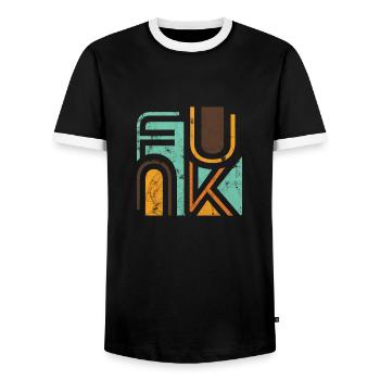 Funk Retro - Men's Ringer Shirt - black/white - Front - AI Model Female 172 light (172cm) & AI Model Male 178 light (178cm)
