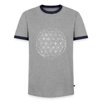 Yoga Spiritual - Flower of Life - Men's Ringer Shirt - grey/navy  - Front - AI Model Female 172 light (172cm) & AI Model Male 178 light (178cm)