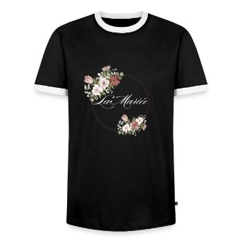 La mariée floral-idée cadeau Evjf - T-shirt contrasté Homme - noir/blanc - Devant - AI Model Female 172 light (172cm) & AI Model Male 178 light (178cm)