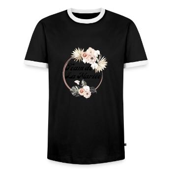 Tropical Floral Bridal Team - Bachelorette Party Gift Idea - Men's Ringer Shirt - black/white - Front - AI Model Female 172 light (172cm) & AI Model Male 178 light (178cm)