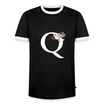 Tropical Floral Letter Q - Men's Ringer Shirt - black/white - Front - AI Model Female 172 light (172cm) & AI Model Male 178 light (178cm)