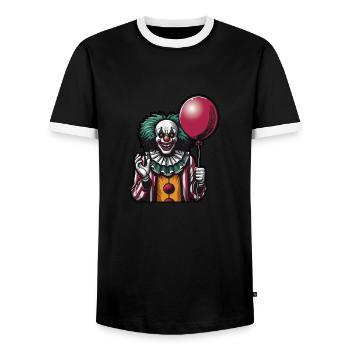 Creepy Cartoon clown with a Red Hair, scary smile - Men's Ringer Shirt - black/white - Front - AI Model Female 172 light (172cm) & AI Model Male 178 light (178cm)
