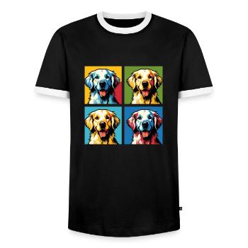 Pop Golden Retriever Dog Portrait - Pet Portrait - Men's Ringer Shirt - black/white - Front - AI Model Female 172 light (172cm) & AI Model Male 178 light (178cm)