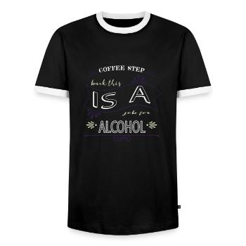 cappuccino quote present mug joke morning office - Men's Ringer Shirt - black/white - Front - AI Model Female 172 light (172cm) & AI Model Male 178 light (178cm)