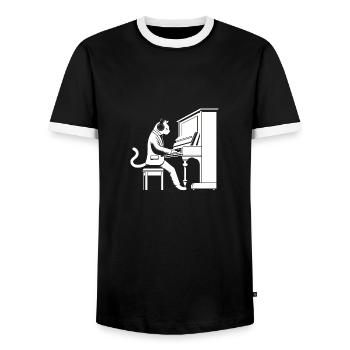 Klaviervirtuose Whiskers - Katze am Klavier - Männer Kontrast-T-Shirt - Schwarz/Weiß - Vorne - AI Model Female 172 light (172cm) & AI Model Male 178 light (178cm)