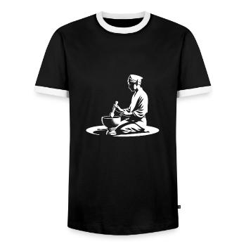 "Elvish Sound Meditation" - Men's Ringer Shirt - black/white - Front - AI Model Female 172 light (172cm) & AI Model Male 178 light (178cm)