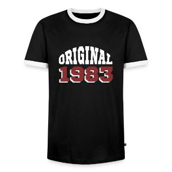 Original 1983 - Männer Kontrast-T-Shirt - Schwarz/Weiß - Vorne - AI Model Female 172 light (172cm) & AI Model Male 178 light (178cm)