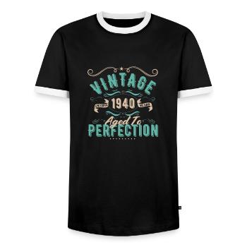 Vintage 1940's - 1940's Birthday Gift - Men's Ringer Shirt - black/white - Front - AI Model Female 172 light (172cm) & AI Model Male 178 light (178cm)