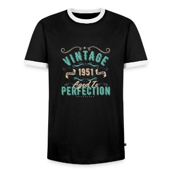 Vintage 1951 - 1951 Birthday Gift - Men's Ringer Shirt - black/white - Front - AI Model Female 172 light (172cm) & AI Model Male 178 light (178cm)