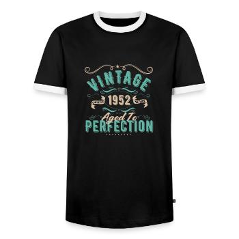 Jahrgang 1952 - 1952 Geburtstagsgeschenk - Männer Kontrast-T-Shirt - Schwarz/Weiß - Vorne - AI Model Female 172 light (172cm) & AI Model Male 178 light (178cm)