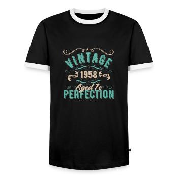 Vintage 1958 - 1958 Birthday Gift - Men's Ringer Shirt - black/white - Front - AI Model Female 172 light (172cm) & AI Model Male 178 light (178cm)
