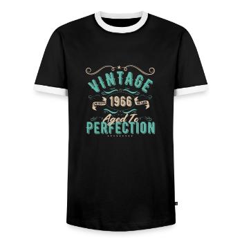 Jahrgang 1966 - 1966 Geburtstagsgeschenk - Männer Kontrast-T-Shirt - Schwarz/Weiß - Vorne - AI Model Female 172 light (172cm) & AI Model Male 178 light (178cm)