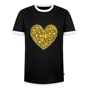Bitcoin Loves You - Men's Ringer Shirt - black/white - Front - AI Model Female 172 light (172cm) & AI Model Male 178 light (178cm)
