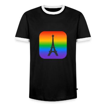 Paris Rainbow Eiffel Tower - Men's Ringer Shirt - black/white - Front - AI Model Female 172 light (172cm) & AI Model Male 178 light (178cm)