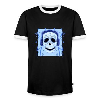Skull in Headphones, Electro Skull Beats - Men's Ringer Shirt - black/white - Front - AI Model Female 172 light (172cm) & AI Model Male 178 light (178cm)