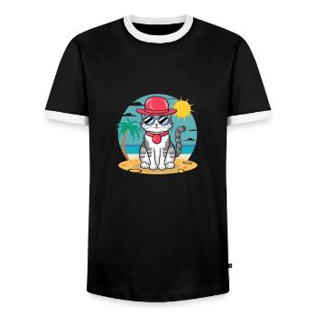 chat été - T-shirt contrasté Homme - noir/blanc - Devant - AI Model Female 172 light (172cm) & AI Model Male 178 light (178cm)
