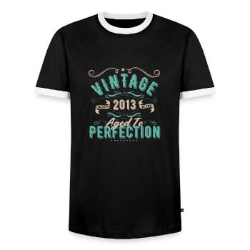 Vintage 2013 - 2013 Birthday Gift - Men's Ringer Shirt - black/white - Front - AI Model Female 172 light (172cm) & AI Model Male 178 light (178cm)