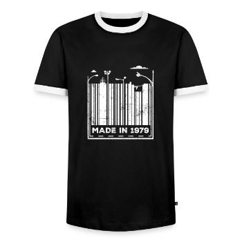 Millésime 1979 - T-shirt contrasté Homme - noir/blanc - Devant - AI Model Female 172 light (172cm) & AI Model Male 178 light (178cm)