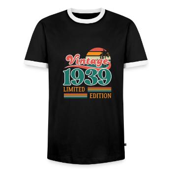Vintage 1939 Limited Edition - Men's Ringer Shirt - black/white - Front - AI Model Female 172 light (172cm) & AI Model Male 178 light (178cm)