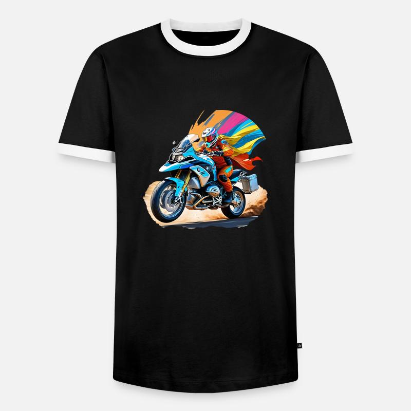Comic Held auf Motorrad - Männer Kontrast-T-Shirt - Schwarz/Weiß