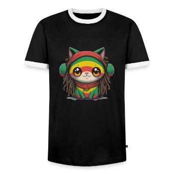 Chat Kawaii drôle - T-shirt contrasté Homme - noir/blanc - Devant - AI Model Female 172 light (172cm) & AI Model Male 178 light (178cm)