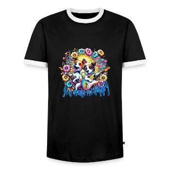 You make me happy - Men's Ringer Shirt - black/white - Front - AI Model Female 172 light (172cm) & AI Model Male 178 light (178cm)