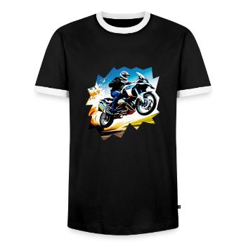 Flying motorcycle - Men's Ringer Shirt - black/white - Front - AI Model Female 172 light (172cm) & AI Model Male 178 light (178cm)