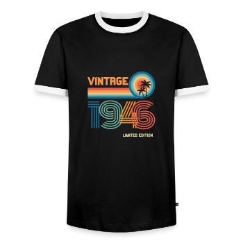 Vintage 1946 limited edition - Men's Ringer Shirt - black/white - Front - AI Model Female 172 light (172cm) & AI Model Male 178 light (178cm)