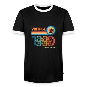 Vintage 1999 limited edition - Men's Ringer Shirt - black/white - Front - AI Model Female 172 light (172cm) & AI Model Male 178 light (178cm)