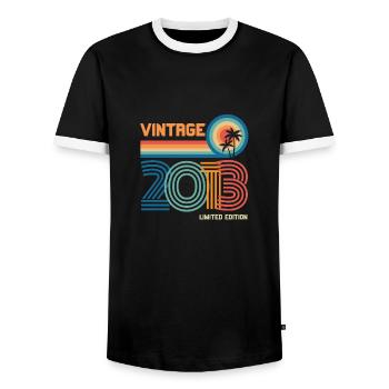 Vintage 2013 limited edition - Men's Ringer Shirt - black/white - Front - AI Model Female 172 light (172cm) & AI Model Male 178 light (178cm)