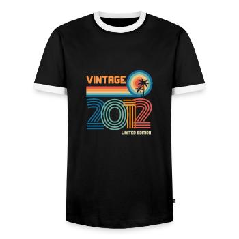 Vintage 2012 limited edition - Men's Ringer Shirt - black/white - Front - AI Model Female 172 light (172cm) & AI Model Male 178 light (178cm)