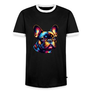 Bouledogue français - T-shirt contrasté Homme - noir/blanc - Devant - AI Model Female 172 light (172cm) & AI Model Male 178 light (178cm)