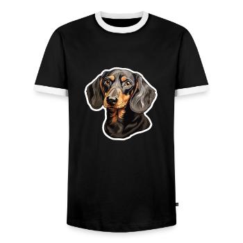 Dachshund or Dachshund - Men's Ringer Shirt - black/white - Front - AI Model Female 172 light (172cm) & AI Model Male 178 light (178cm)