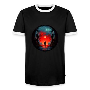 Figure sombre dans une forêt effrayante - T-shirt contrasté Homme - noir/blanc - Devant - AI Model Female 172 light (172cm) & AI Model Male 178 light (178cm)