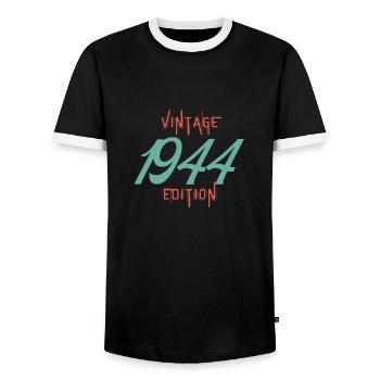 Jahrgang 1944 Ausgabe - Männer Kontrast-T-Shirt - Schwarz/Weiß - Vorne - AI Model Female 172 light (172cm) & AI Model Male 178 light (178cm)