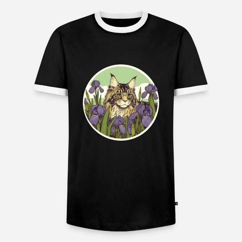 Braun getigerte Katze Iris - Männer Kontrast-T-Shirt - Schwarz/Weiß