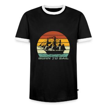Born to sail - Men's Ringer Shirt - black/white - Front - AI Model Female 172 light (172cm) & AI Model Male 178 light (178cm)