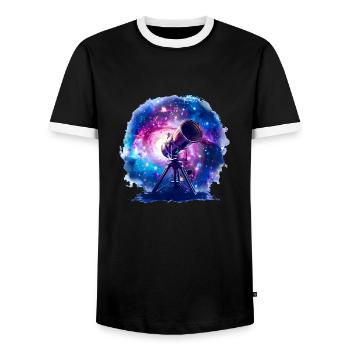 Astronomy with telescopes is broadening horizons - Men's Ringer Shirt - black/white - Front - AI Model Female 172 light (172cm) & AI Model Male 178 light (178cm)